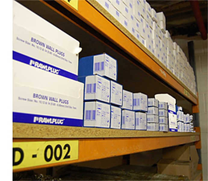 Rawlplug stock on the shelves at Farsley Fasteners' Leeds warehouse